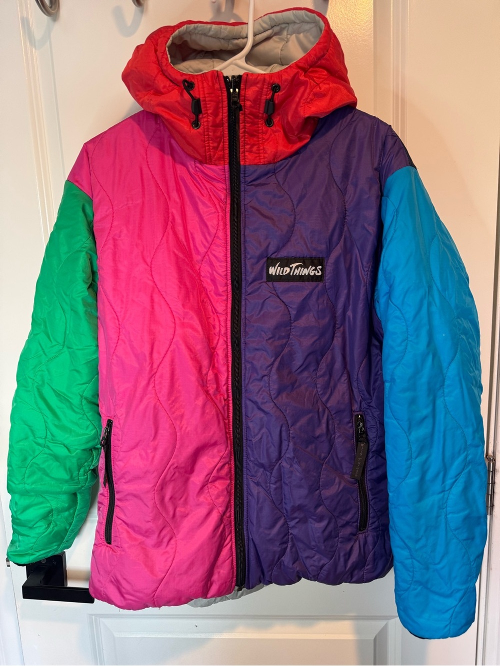 Vintage Wild Things Reversible Colorblock Quilted Puffer Jacket - Made in USA